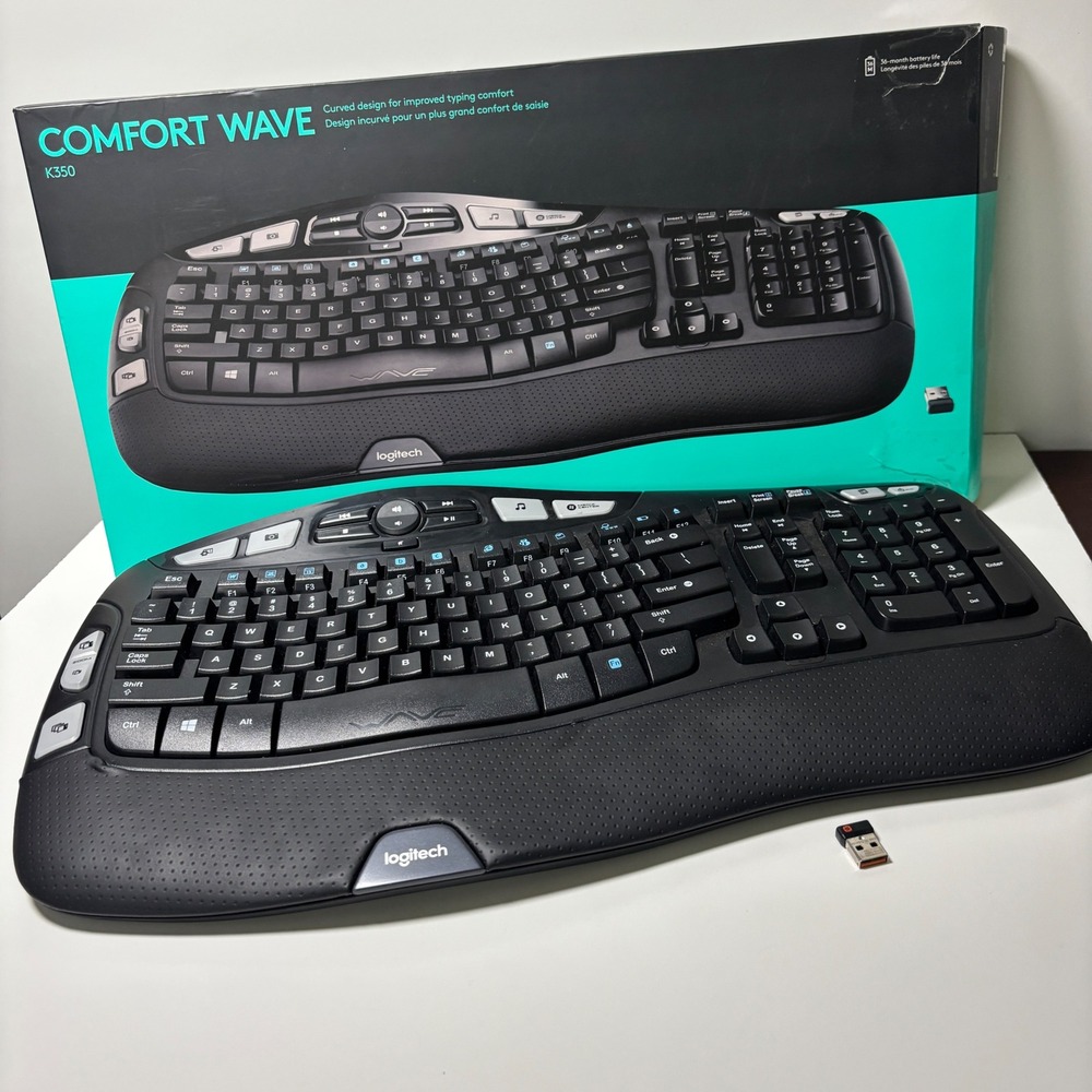 Logitech K350 Comfort Wave Wireless Ergonomic Keyboard Black with USB Receiver
